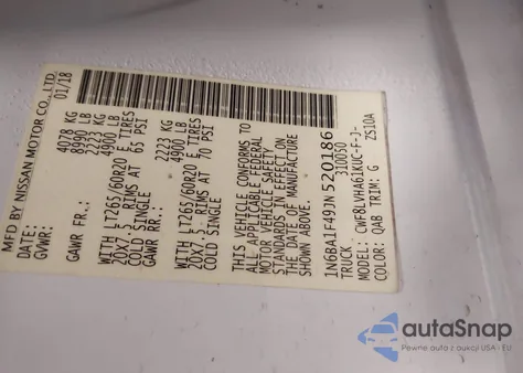 2018 Nissan Titan Xd Sl Diesel z USA, uszkodzony, nr VIN 1N6BA1F49JN520186